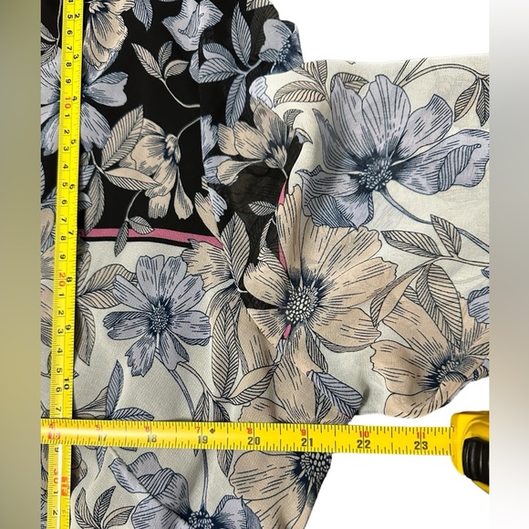 Maison Tara Blue Pink Black Tan Gray Floral Nouveau Chiffon Midi Dress Size 14 - Picture 8 of 12